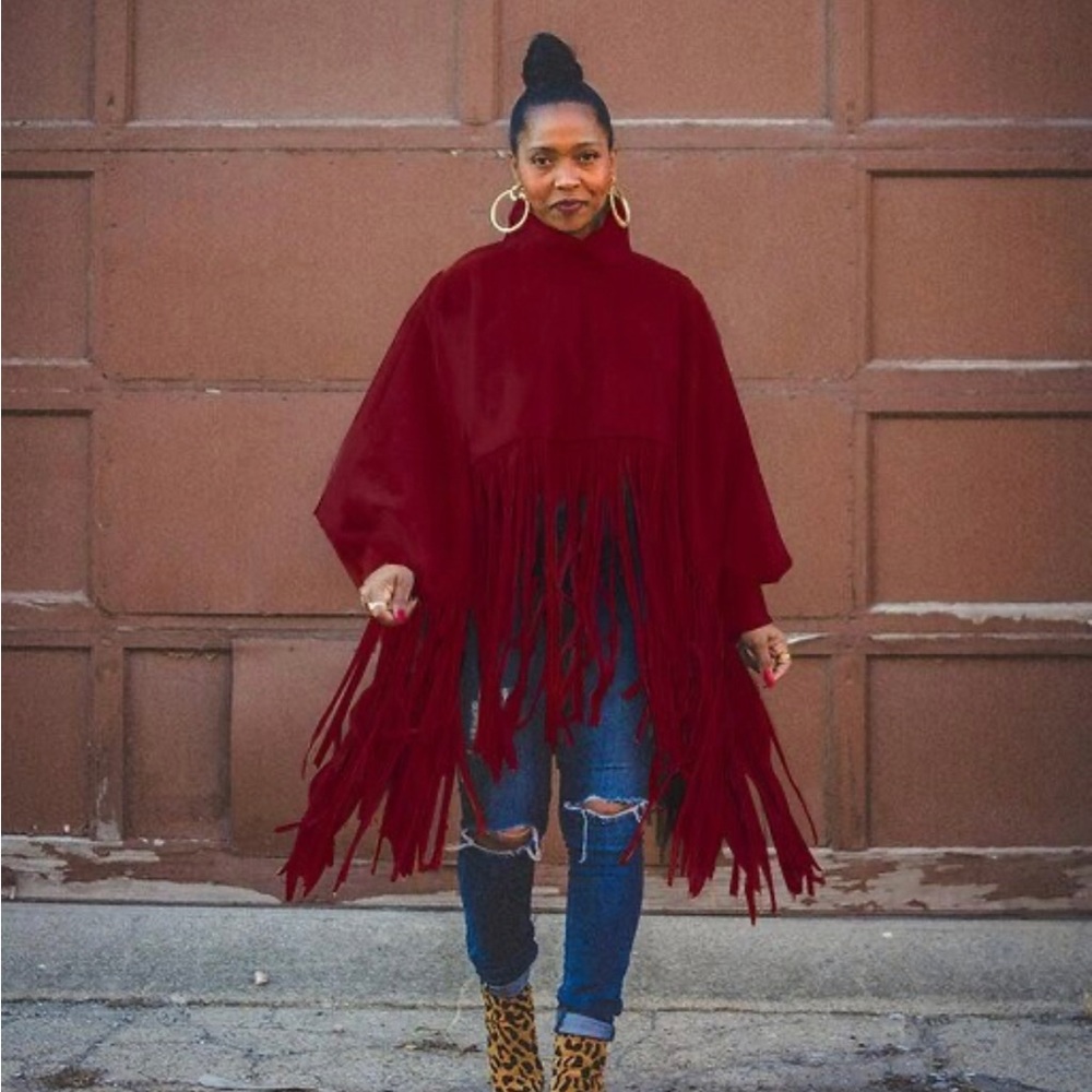 ❤️ XL high neck fringe poncho